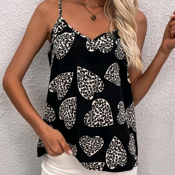 Leopard Print Heart Cami Tank Top - Picture 1 of 5